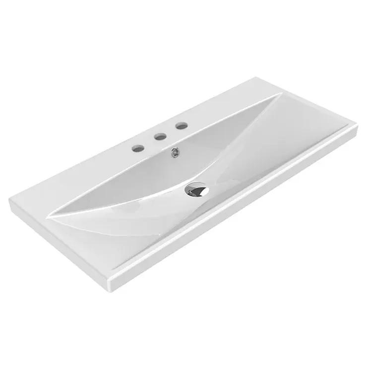 Nameeks Elite 39-3/8" Ceramic Wall Mounted/Drop in Bathroom Sink with One Faucet Hole - Includes Overflow by Nameeks
