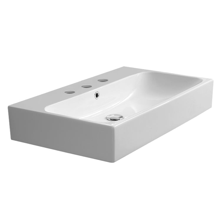 Nameeks Cerastyle 30" Ceramic Bathroom Sink for Vessel or Wall Mounted Installation with One Faucet Hole - Includes Overflow