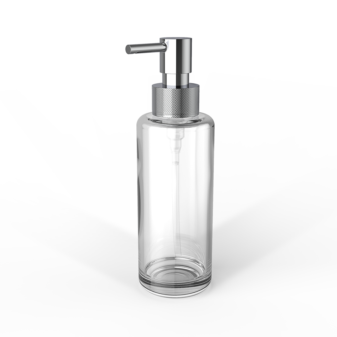 glass clear/chrome porter soap dispenser glass bottle