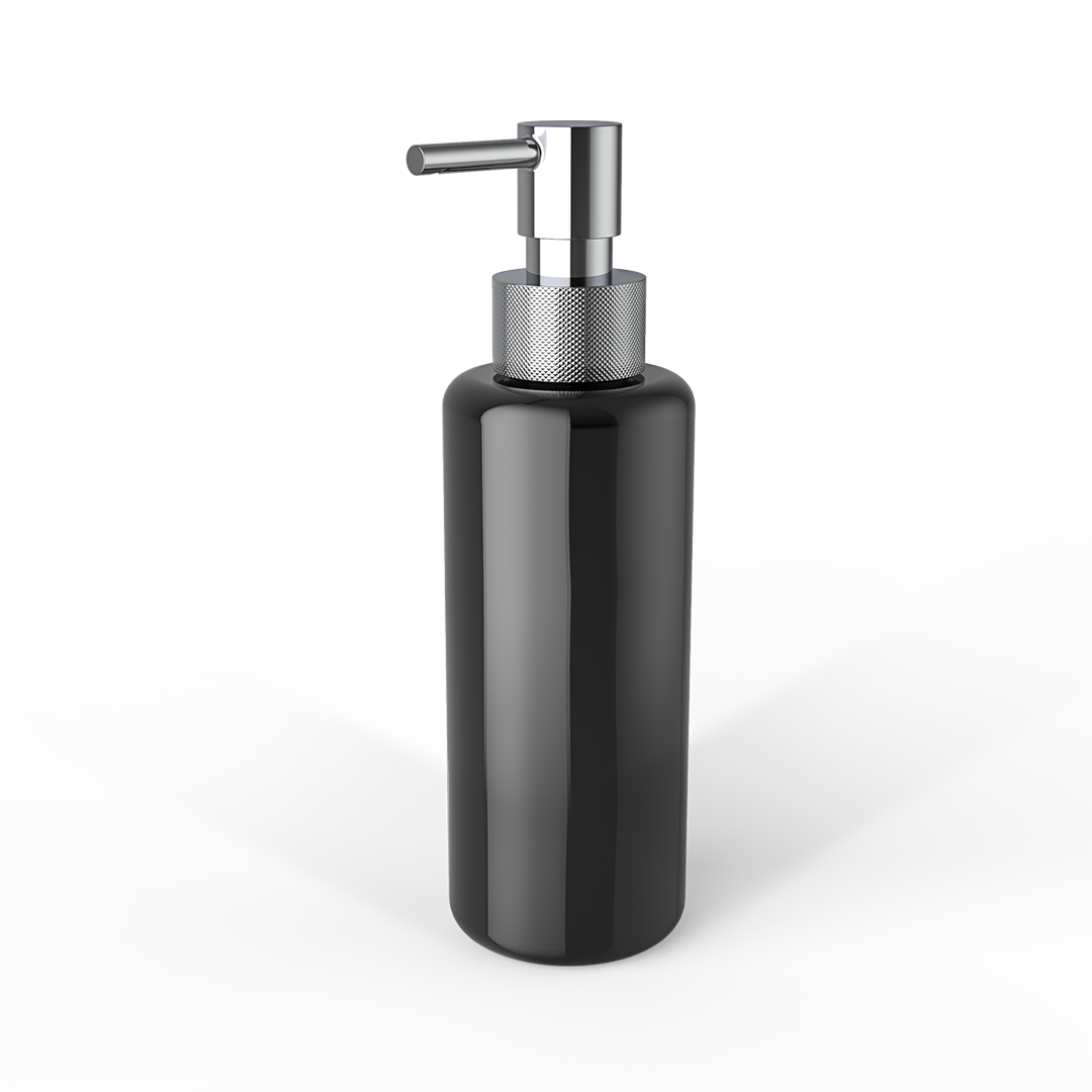 glass black/chrome porter soap dispenser glass bottle