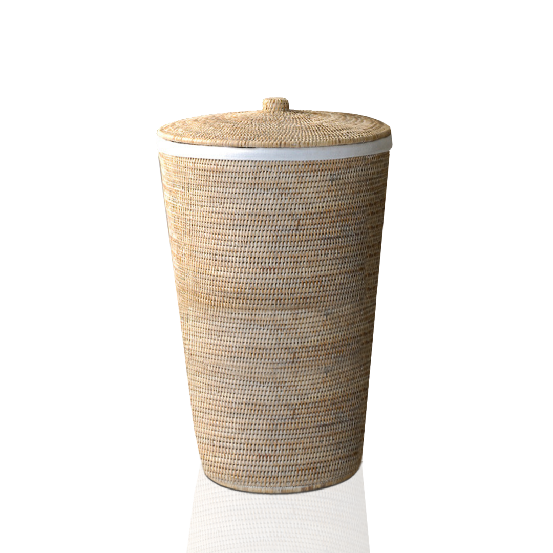 rattan light laundry round with cloth bag