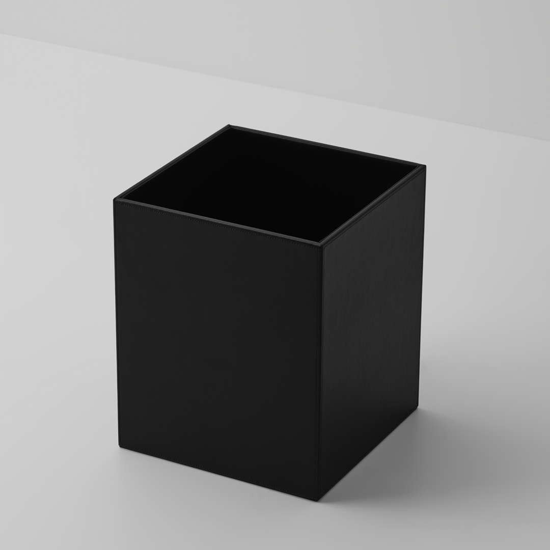 artificial leather black paper bin square