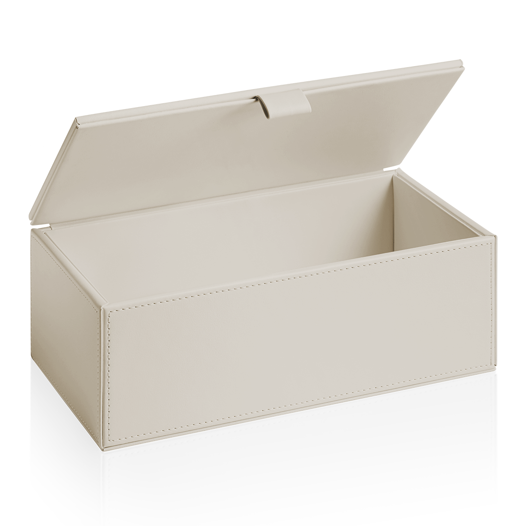 artificial leather beige utensil box big with cover