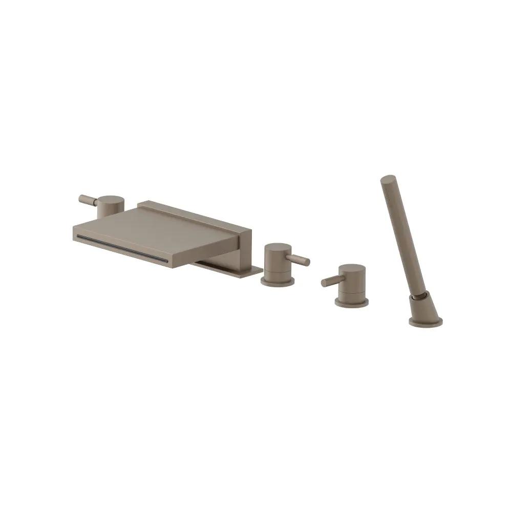 Flusso Serie 100 Five Hole Deck Mounted Cascade Flow Roman Tub Faucet with Hand Shower by Flusso