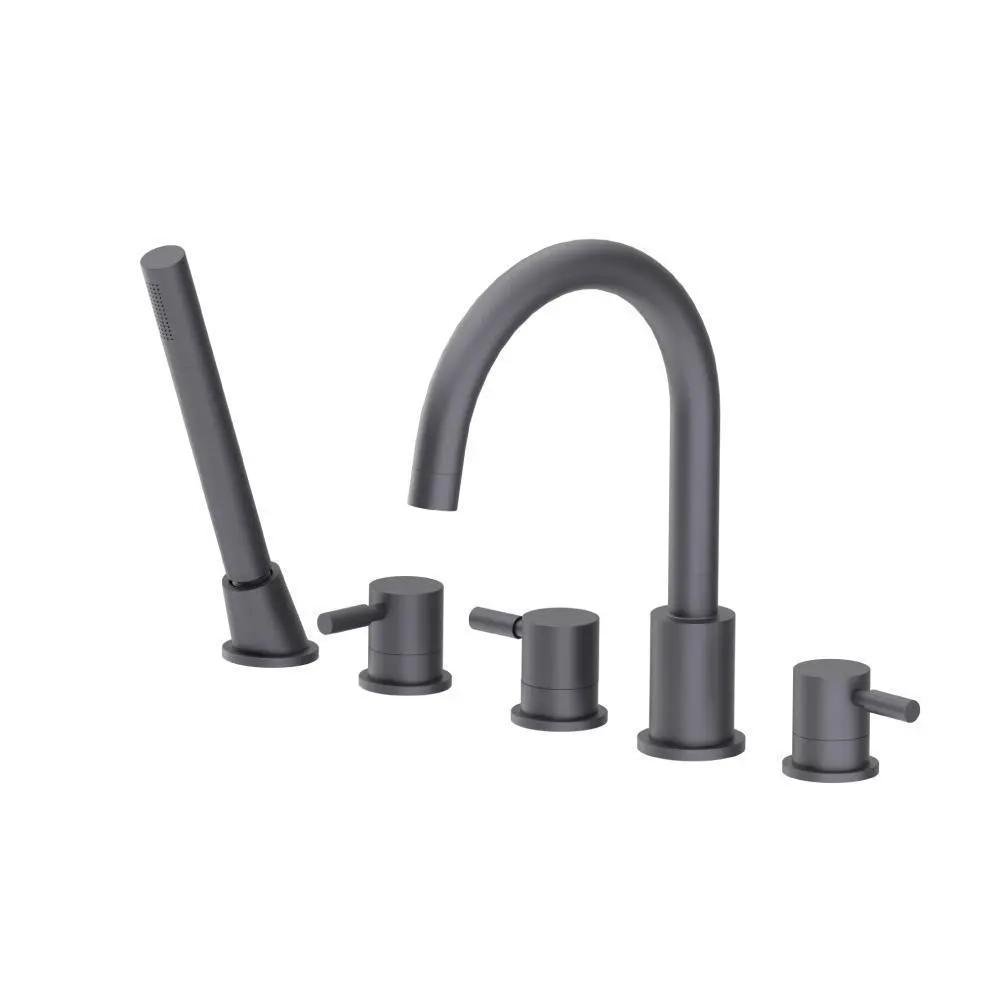 Flusso Serie 100 Five Hole Deck Mounted Roman Tub Faucet with Hand Shower by Flusso