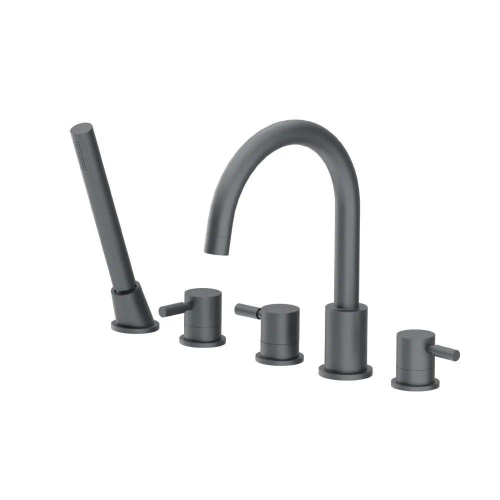 Flusso Serie 100 Five Hole Deck Mounted Roman Tub Faucet with Hand Shower by Flusso