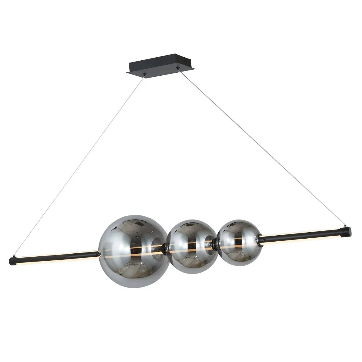 Abra Lighting ORB Linear Bar Pendant with Up-Down Illumination and 3 Glass Orbs by Abra Lighting