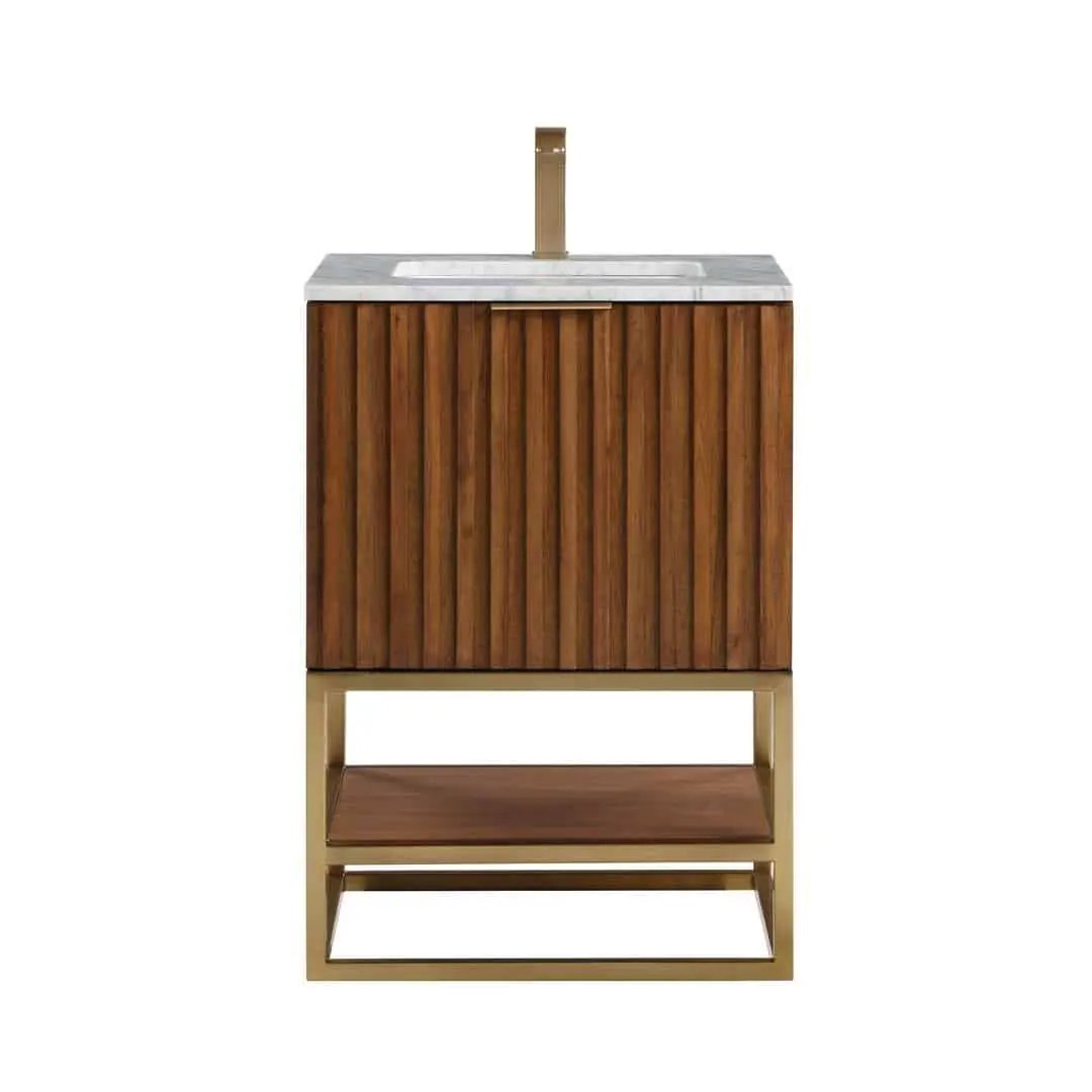 Bemma Terra 24" Single Bathroom Vanity Set Walnut with Satin Brass Trim by Bemma