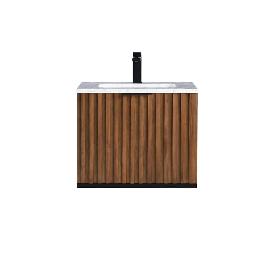 Bemma Terra 24" Wall-Mounted Single Bathroom Vanity Set Walnut with Matte Black by Bemma