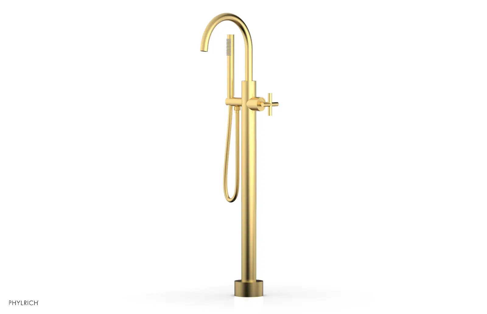 Phylrich TRANSITION Tall Floor Mount Tub Filler - Cross Handle with Hand Shower by Phylrich