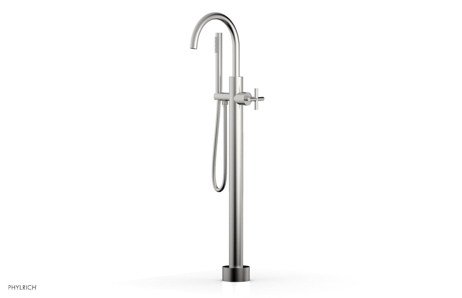 Phylrich TRANSITION Tall Floor Mount Tub Filler - Cross Handle with Hand Shower