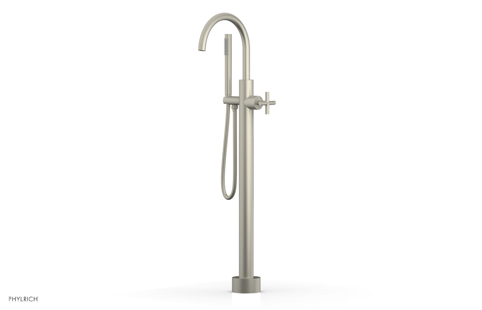 Phylrich TRANSITION Tall Floor Mount Tub Filler - Cross Handle with Hand Shower