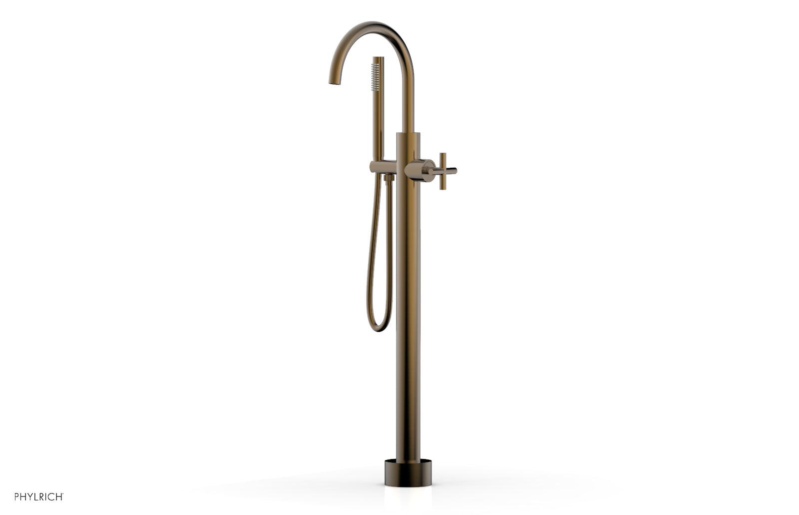 Phylrich TRANSITION Tall Floor Mount Tub Filler - Cross Handle with Hand Shower