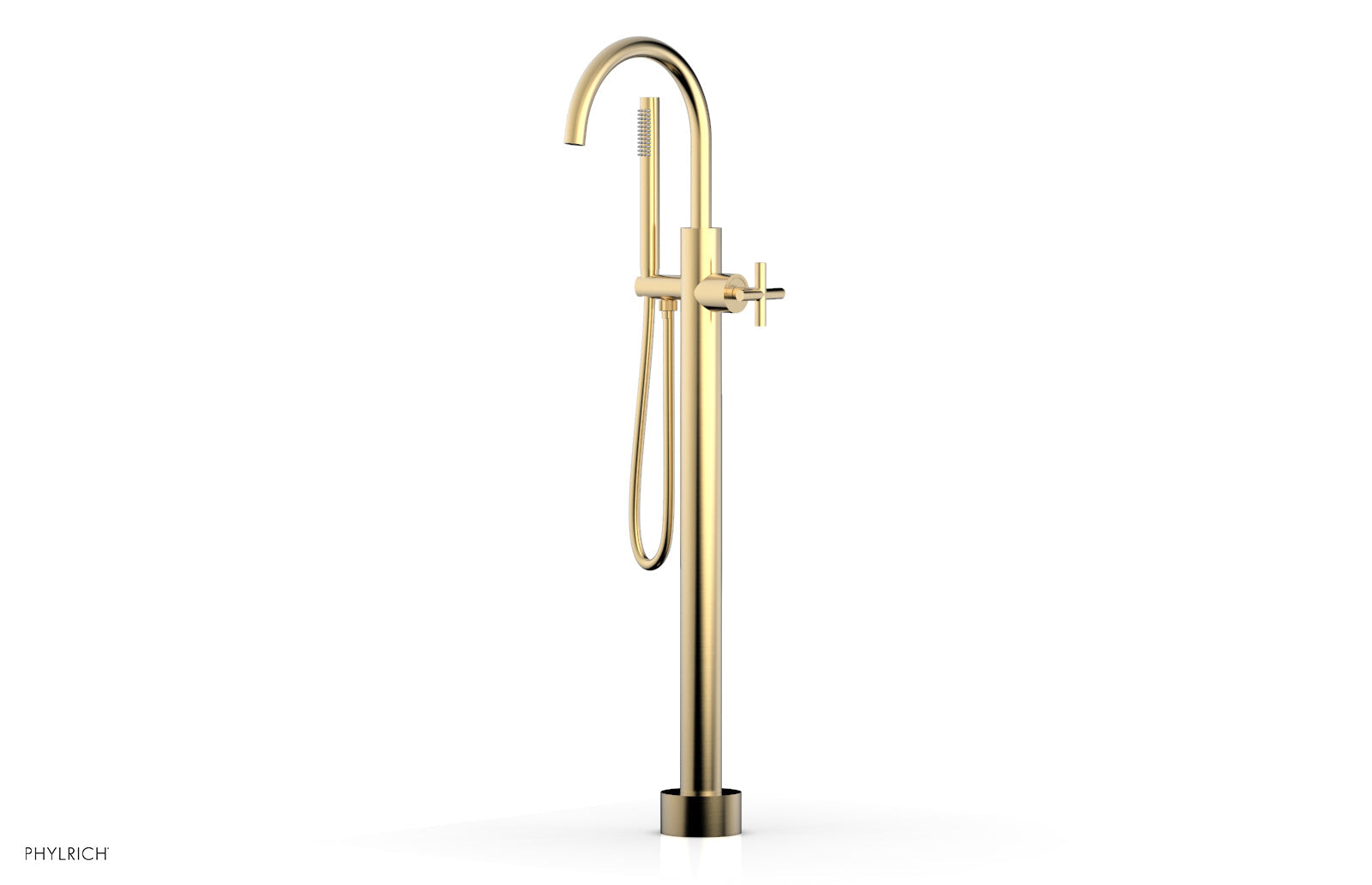 Phylrich TRANSITION Tall Floor Mount Tub Filler - Cross Handle with Hand Shower