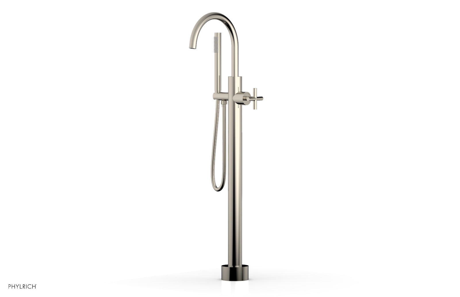 Phylrich TRANSITION Tall Floor Mount Tub Filler - Cross Handle with Hand Shower