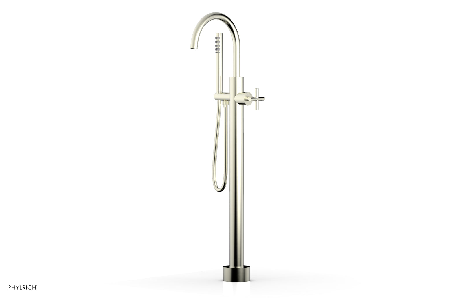 Phylrich TRANSITION Tall Floor Mount Tub Filler - Cross Handle with Hand Shower
