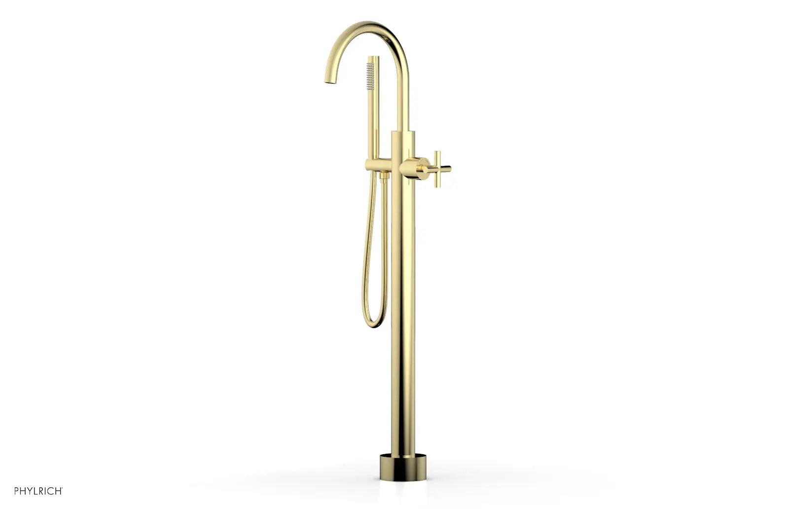 Phylrich TRANSITION Tall Floor Mount Tub Filler - Cross Handle with Hand Shower by Phylrich