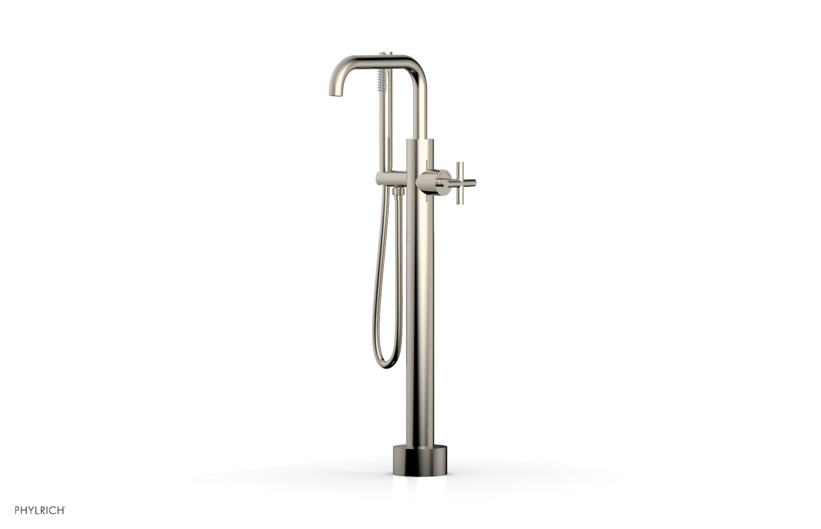 Phylrich TRANSITION Low Floor Mount Tub Filler - Cross Handle with Hand Shower