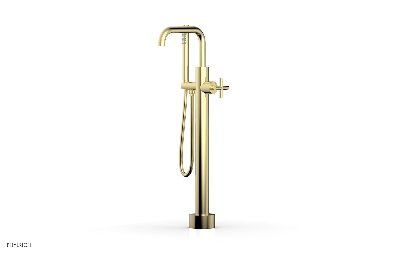 Phylrich TRANSITION Low Floor Mount Tub Filler - Cross Handle with Hand Shower