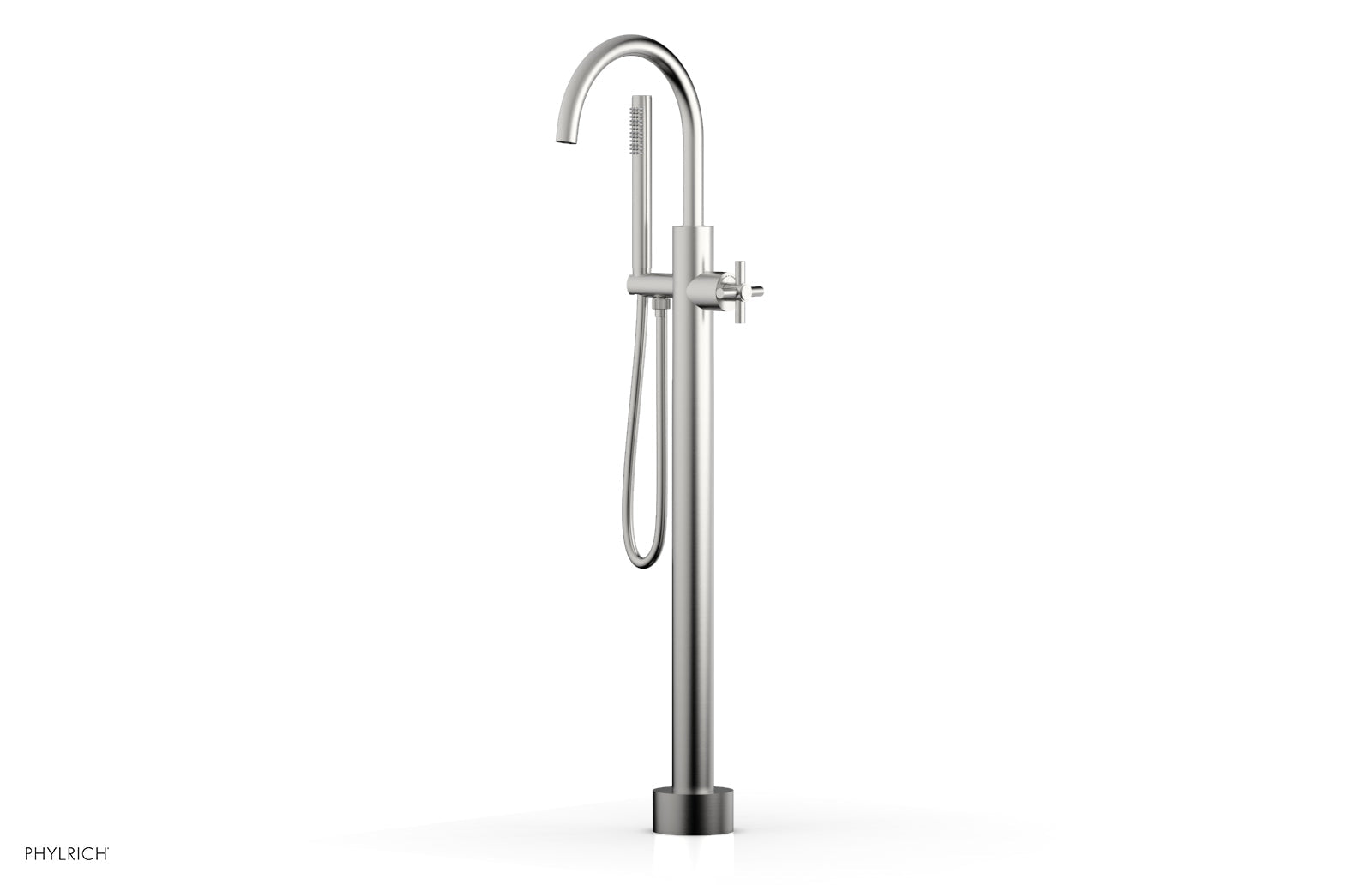 Phylrich BASIC Tall Floor Mount Tub Filler - Cross Handle with Hand Shower