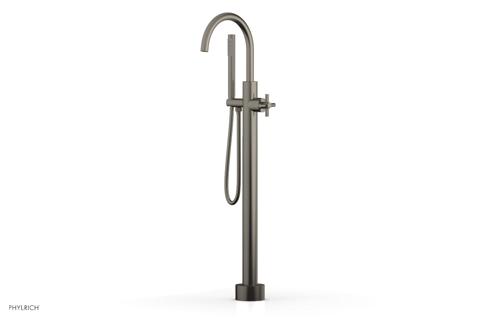 Phylrich BASIC Tall Floor Mount Tub Filler - Cross Handle with Hand Shower