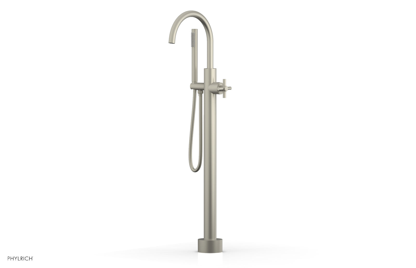 Phylrich BASIC Tall Floor Mount Tub Filler - Cross Handle with Hand Shower