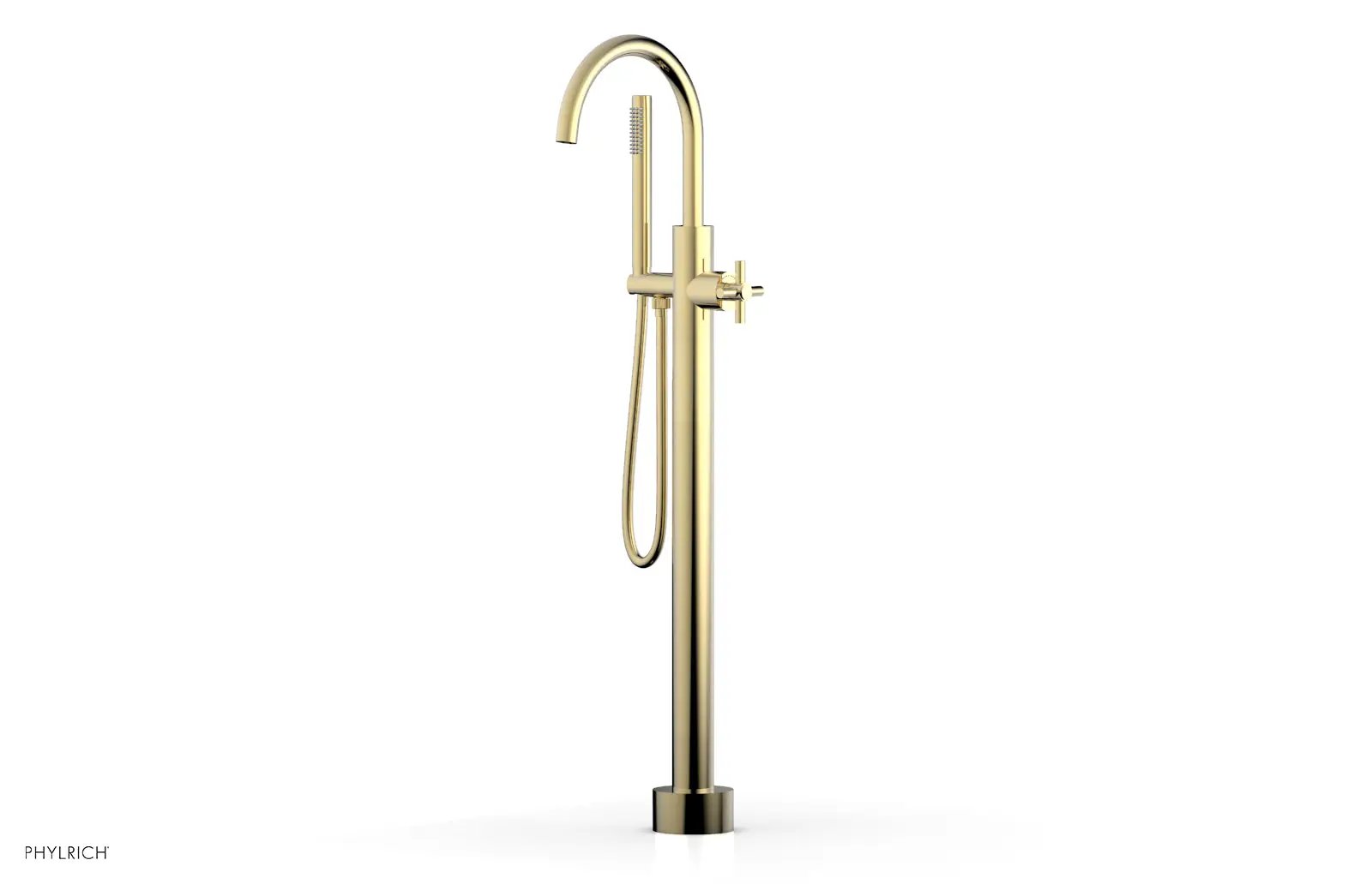 Phylrich BASIC Tall Floor Mount Tub Filler - Cross Handle with Hand Shower by Phylrich