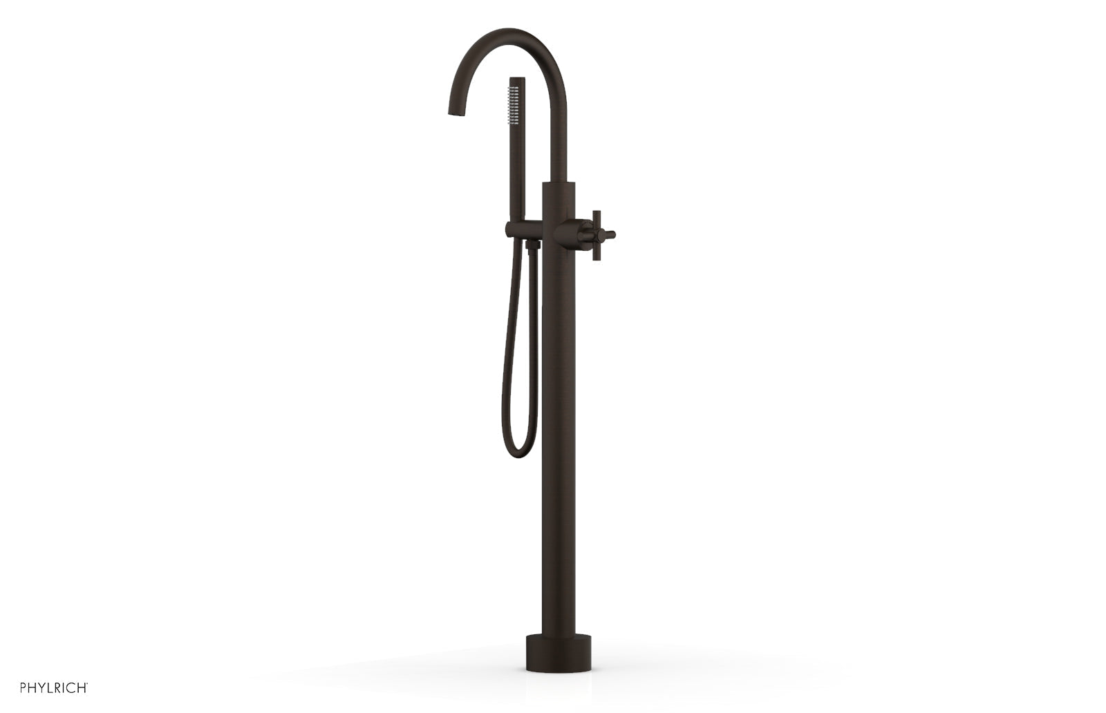Phylrich BASIC Tall Floor Mount Tub Filler - Cross Handle with Hand Shower