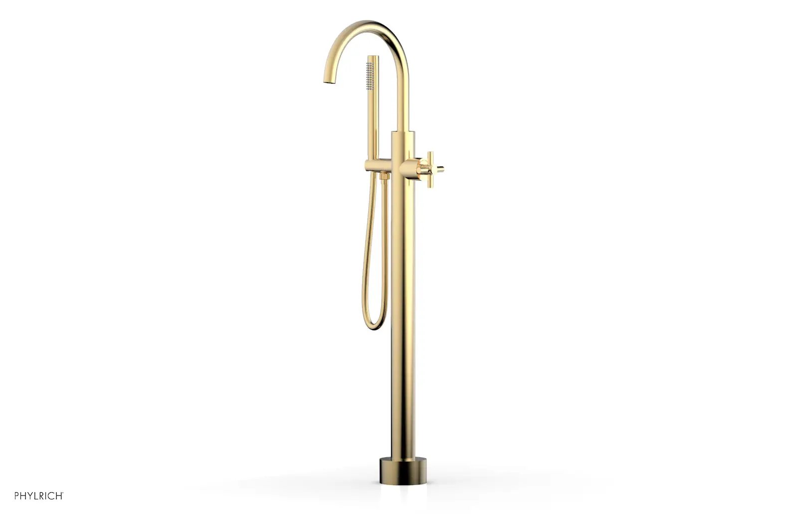 Phylrich BASIC Tall Floor Mount Tub Filler - Cross Handle with Hand Shower by Phylrich