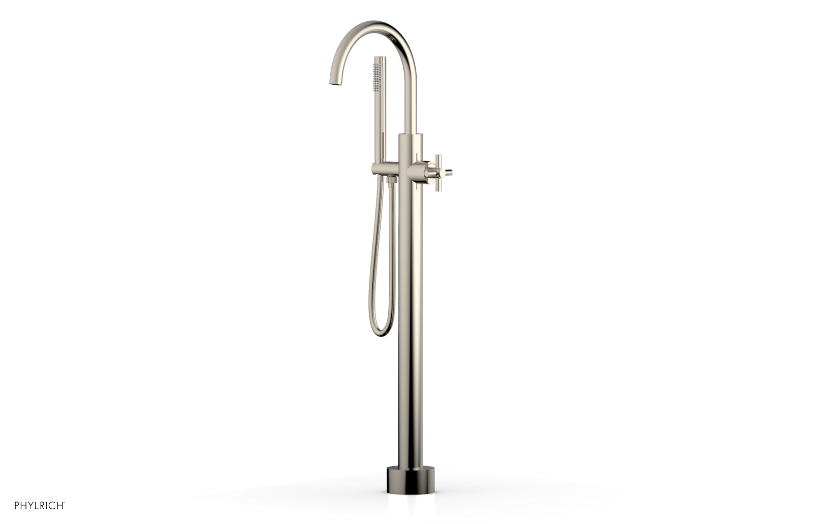 Phylrich BASIC Tall Floor Mount Tub Filler - Cross Handle with Hand Shower