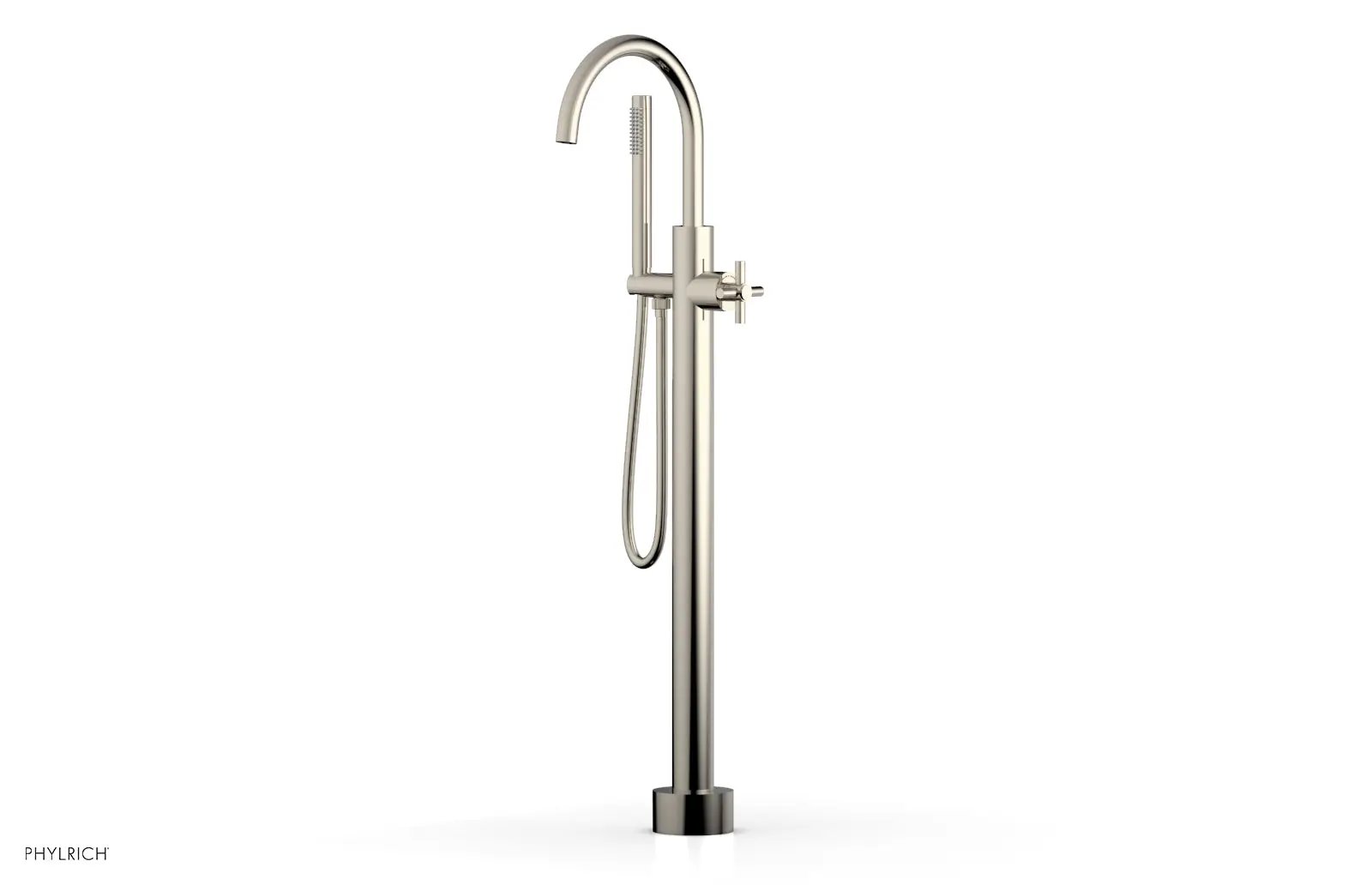Phylrich BASIC Tall Floor Mount Tub Filler - Cross Handle with Hand Shower by Phylrich