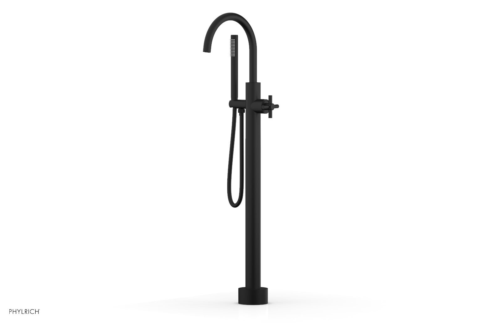 Phylrich BASIC Tall Floor Mount Tub Filler - Cross Handle with Hand Shower