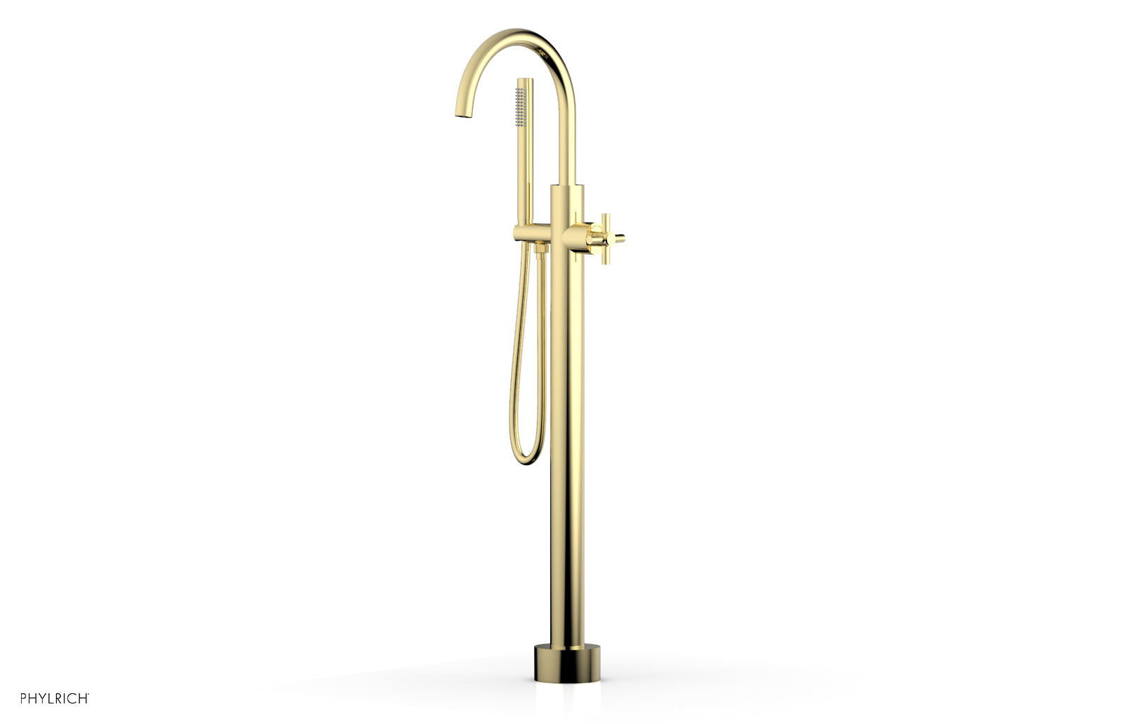 Phylrich BASIC Tall Floor Mount Tub Filler - Cross Handle with Hand Shower