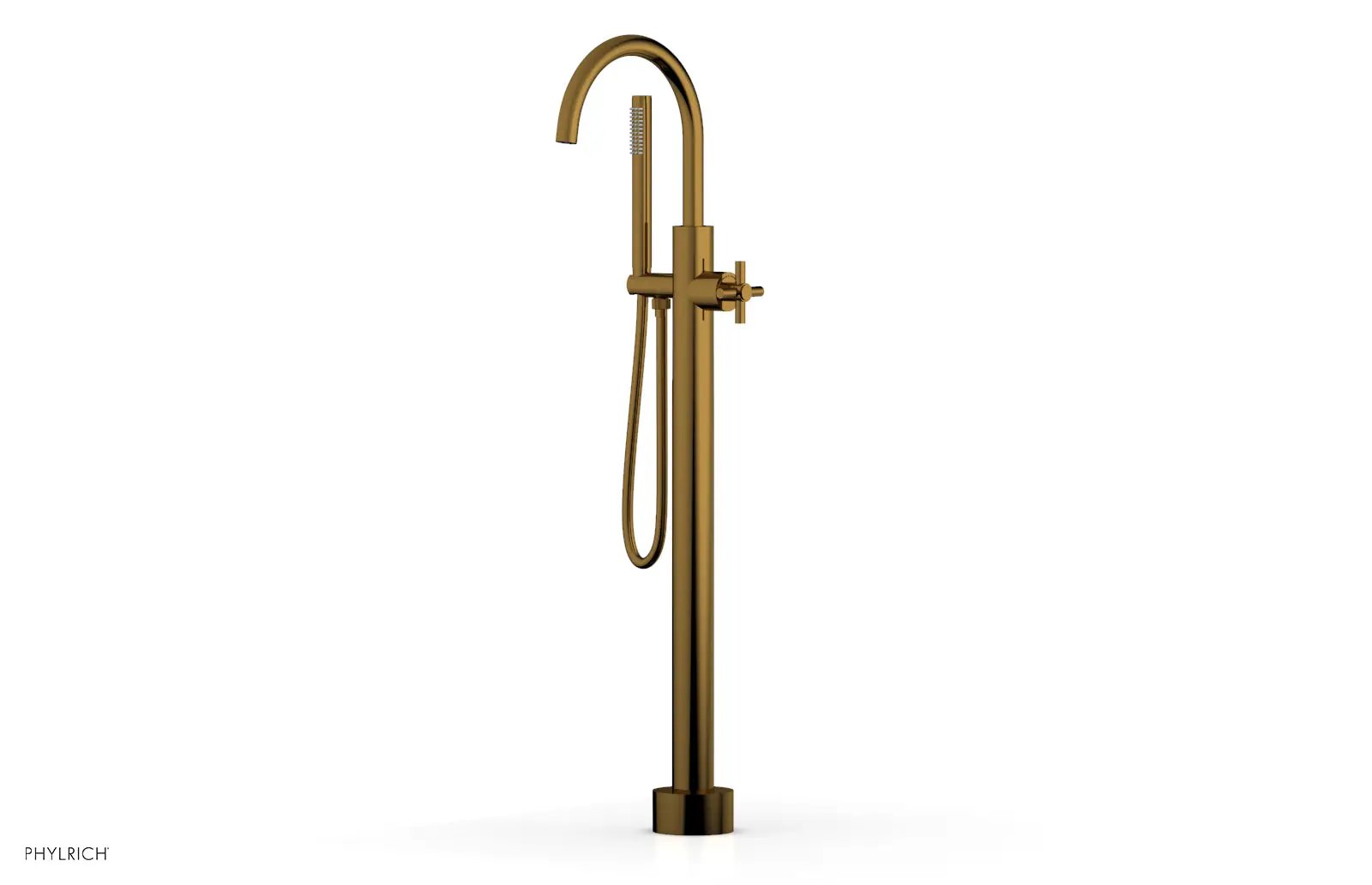 Phylrich BASIC Tall Floor Mount Tub Filler - Cross Handle with Hand Shower by Phylrich