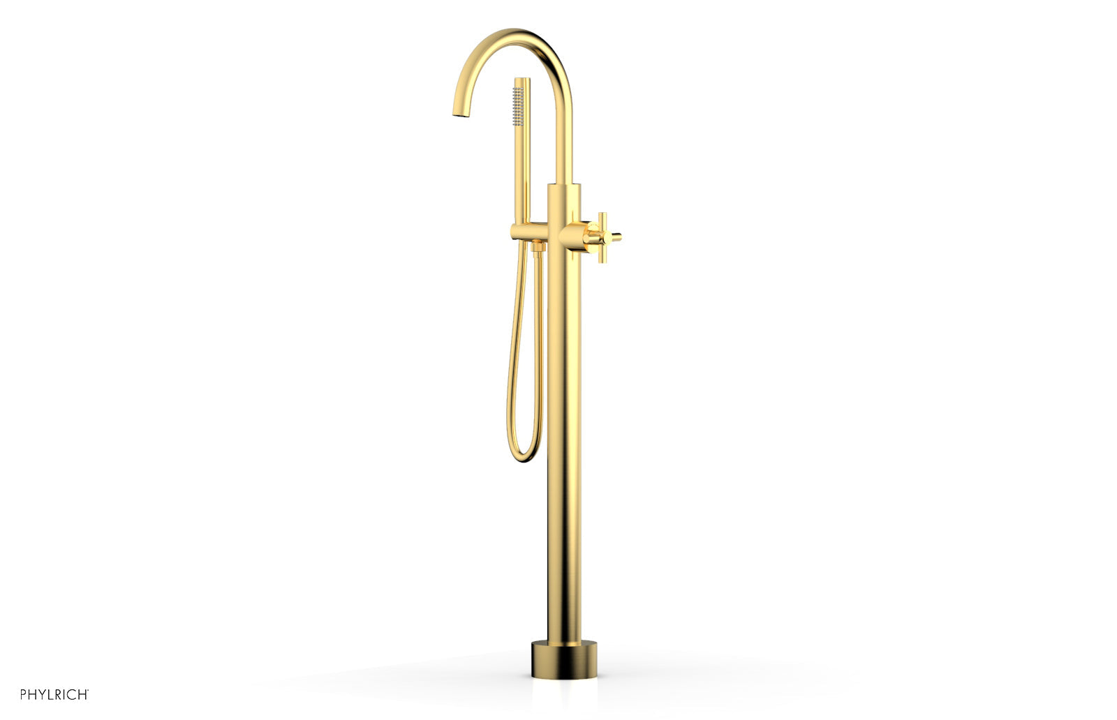 Phylrich BASIC Tall Floor Mount Tub Filler - Cross Handle with Hand Shower