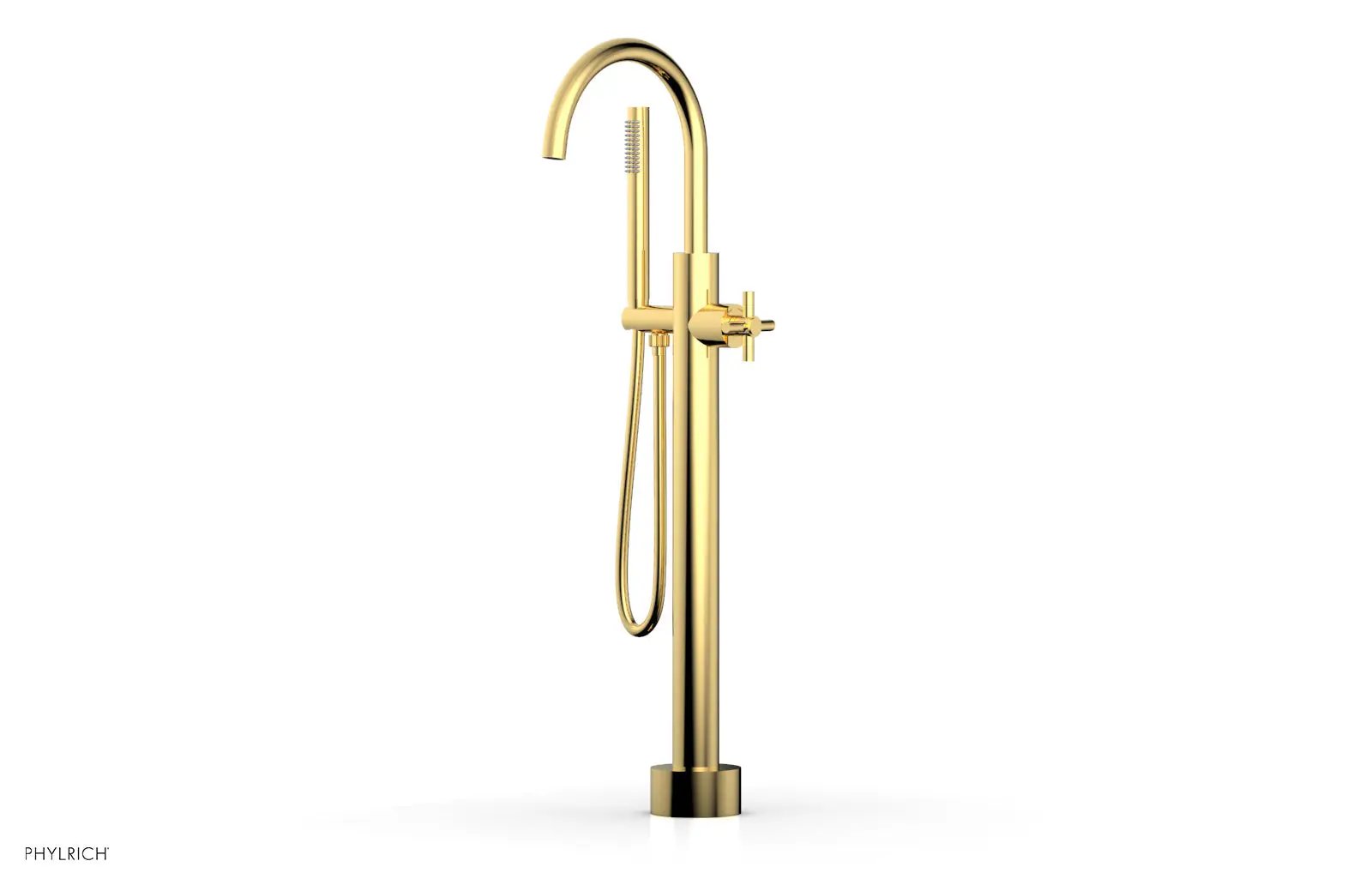 Phylrich BASIC Low Floor Mount Tub Filler - Cross Handle with Hand Shower by Phylrich