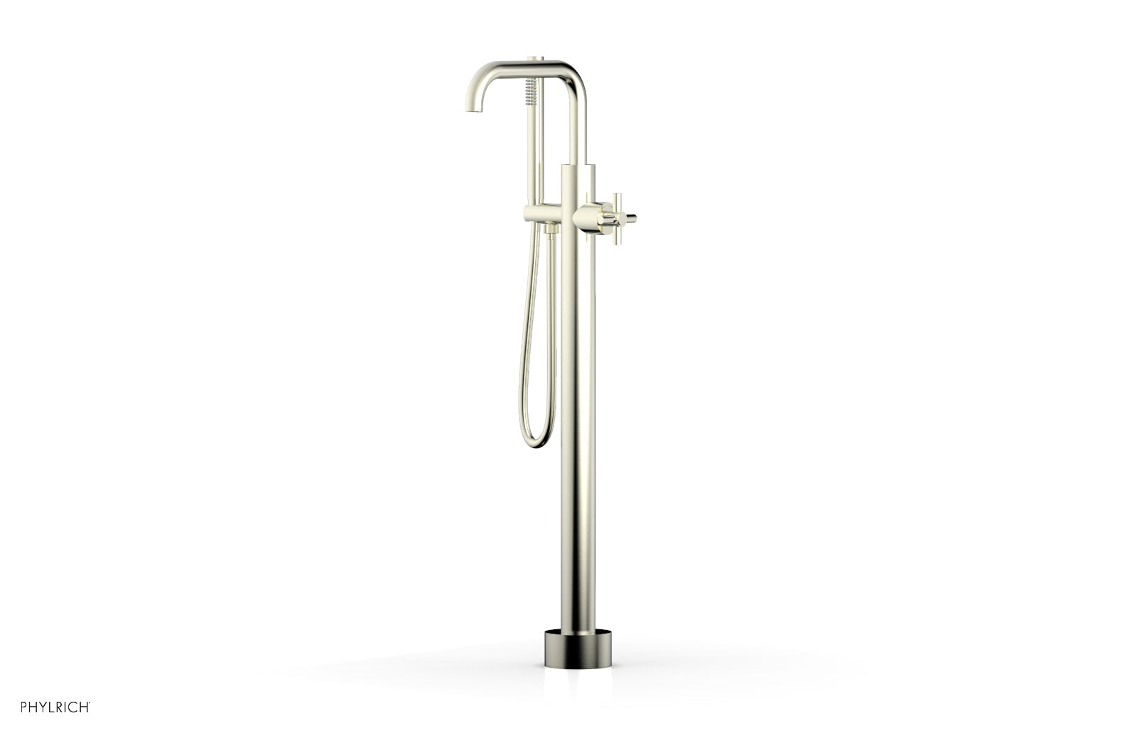 Phylrich BASIC Tall Floor Mount Tub Filler - Cross Handle with Hand Shower