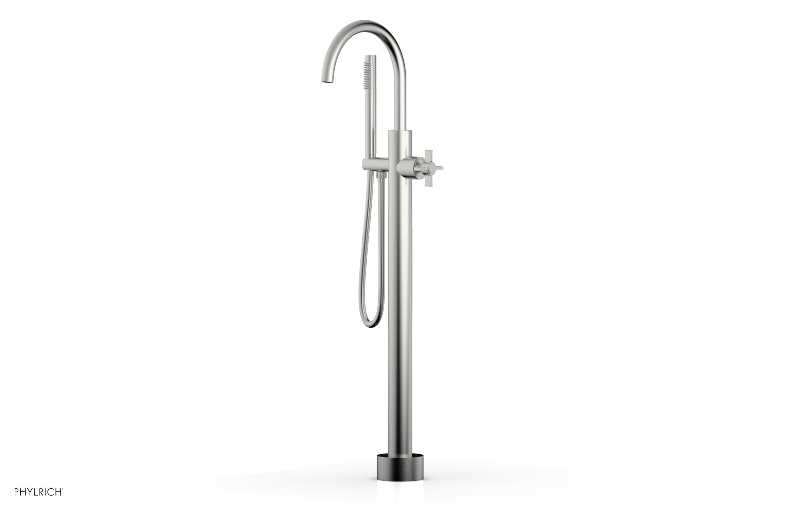 Phylrich BASIC Tall Floor Mount Tub Filler - Cross Handle with Hand Shower
