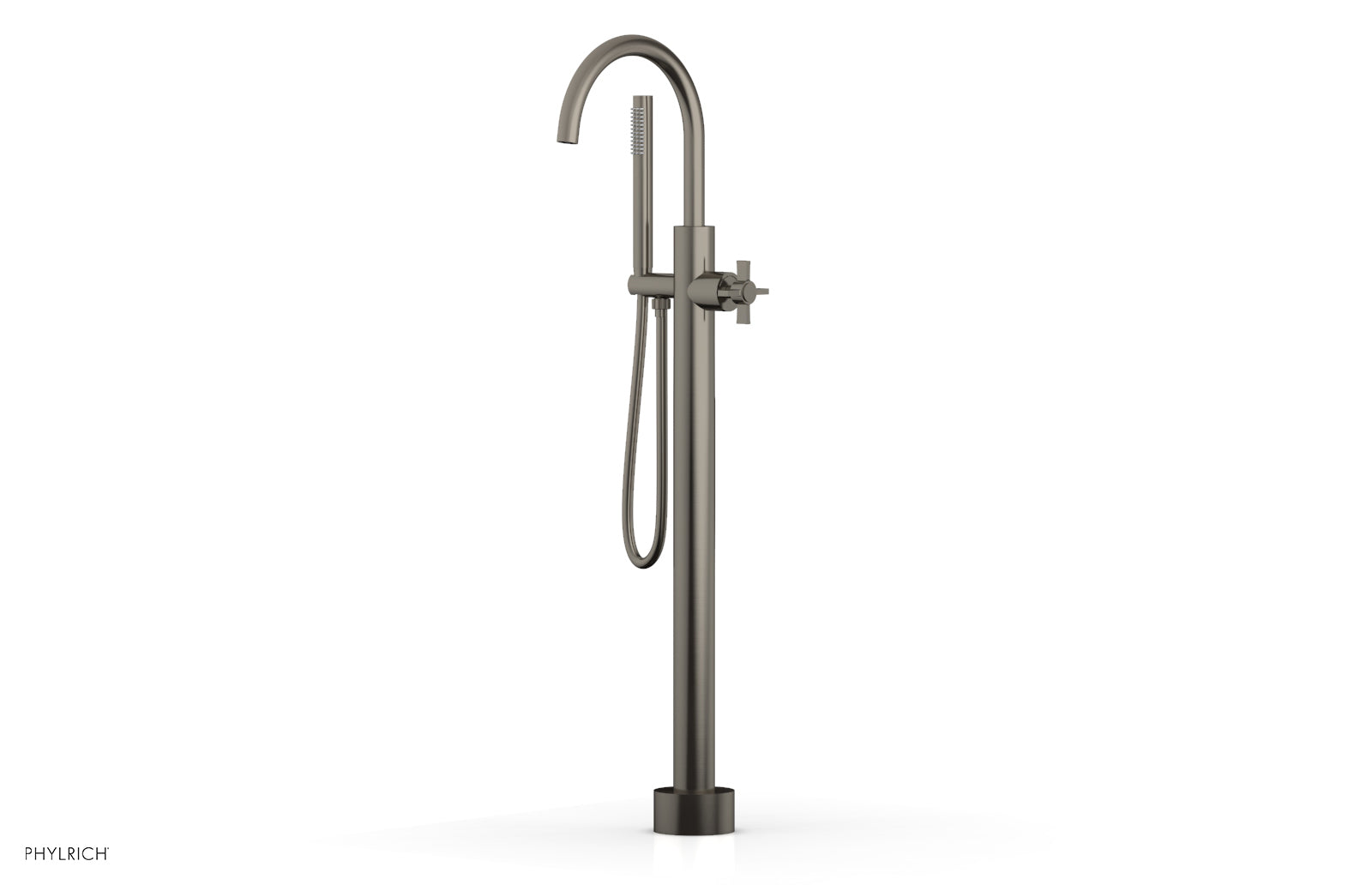 Phylrich BASIC Tall Floor Mount Tub Filler - Cross Handle with Hand Shower