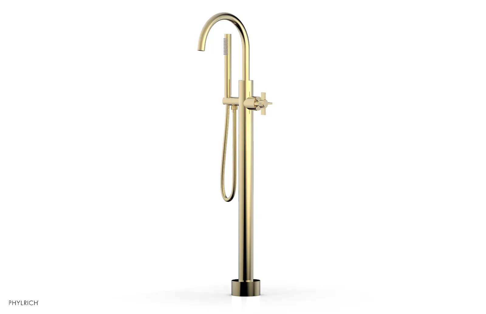 Phylrich BASIC Tall Floor Mount Tub Filler - Cross Handle with Hand Shower by Phylrich