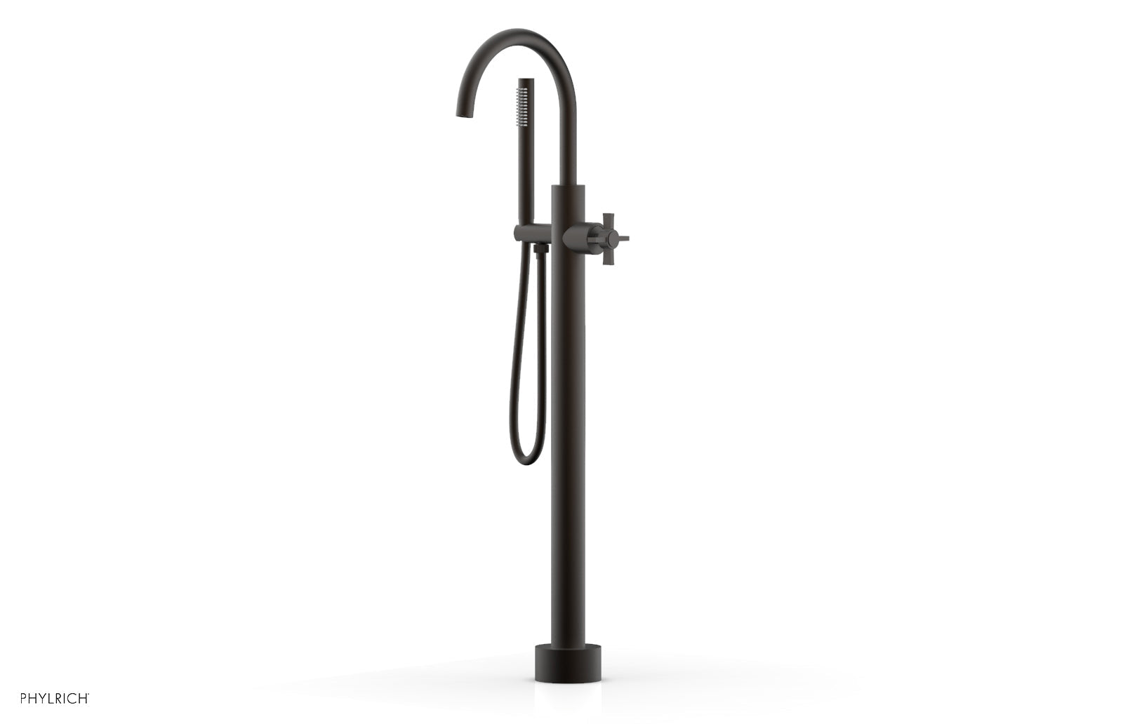 Phylrich BASIC Tall Floor Mount Tub Filler - Cross Handle with Hand Shower