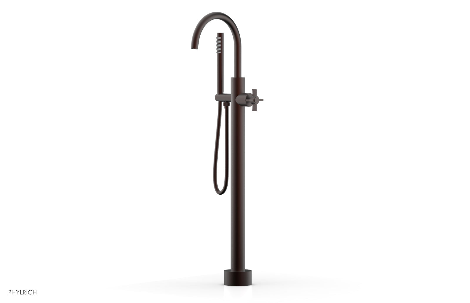 Phylrich BASIC Tall Floor Mount Tub Filler - Cross Handle with Hand Shower