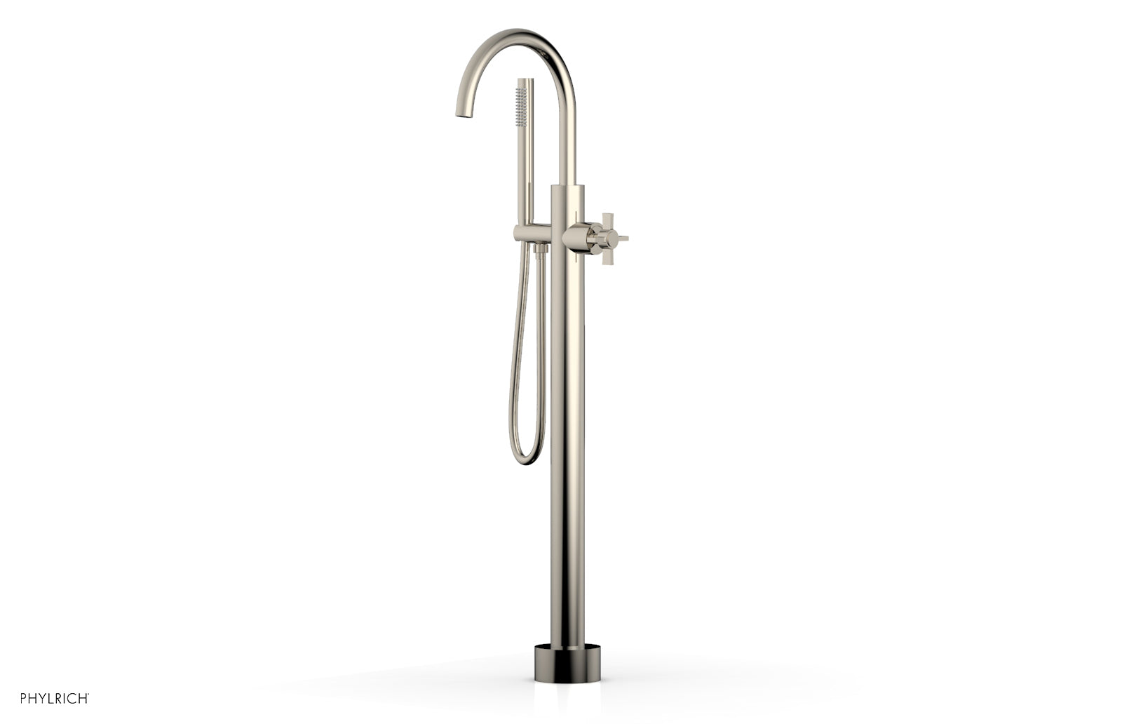 Phylrich BASIC Tall Floor Mount Tub Filler - Cross Handle with Hand Shower