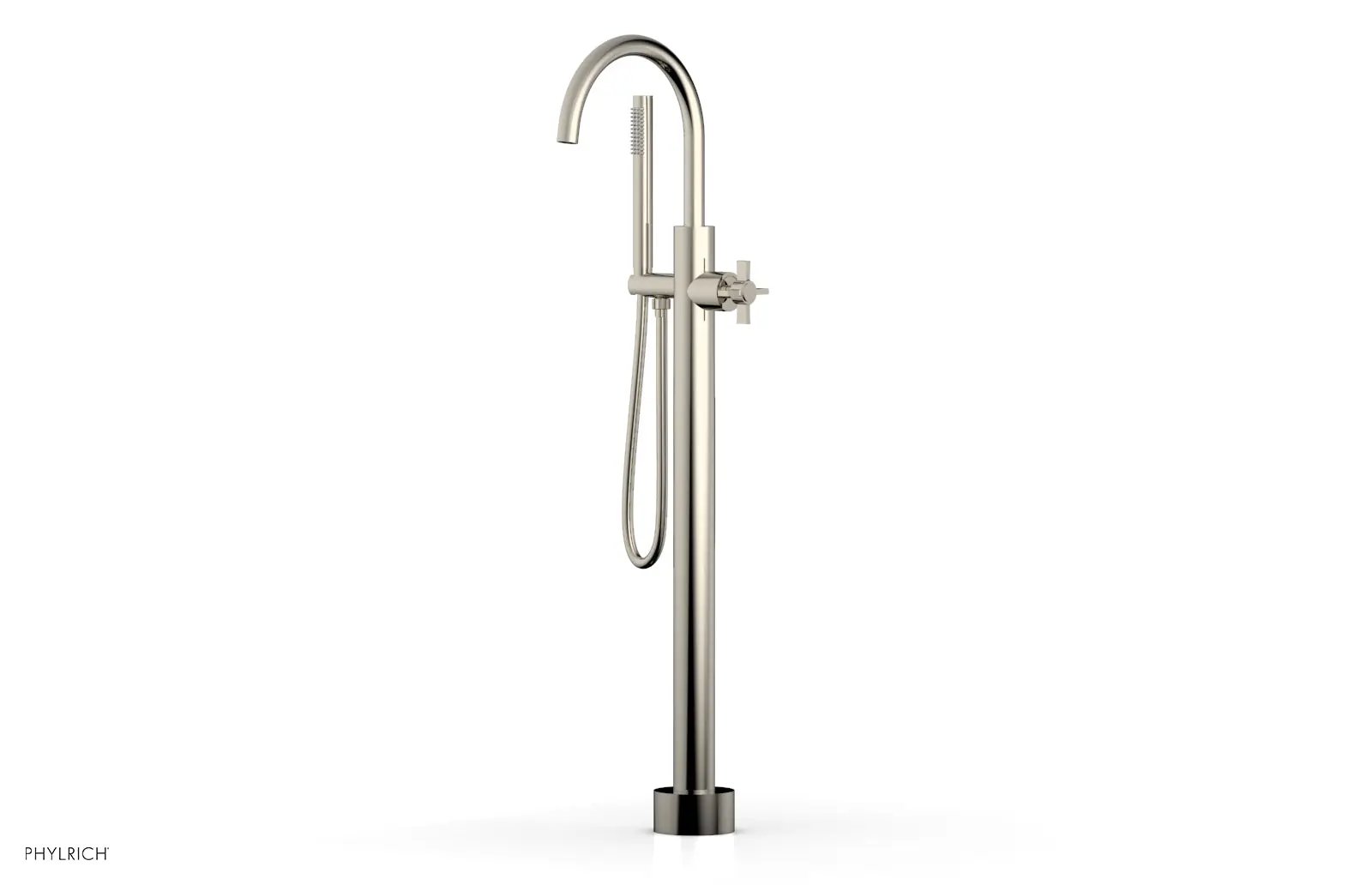 Phylrich BASIC Tall Floor Mount Tub Filler - Cross Handle with Hand Shower by Phylrich