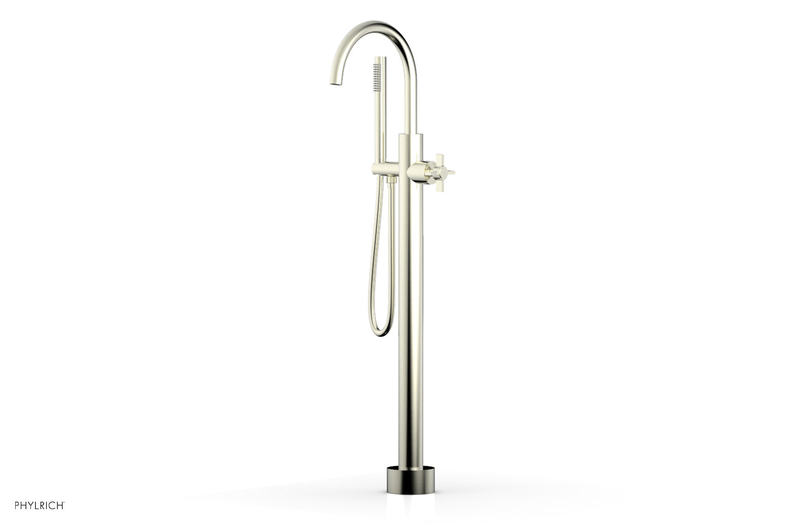 Phylrich BASIC Tall Floor Mount Tub Filler - Cross Handle with Hand Shower