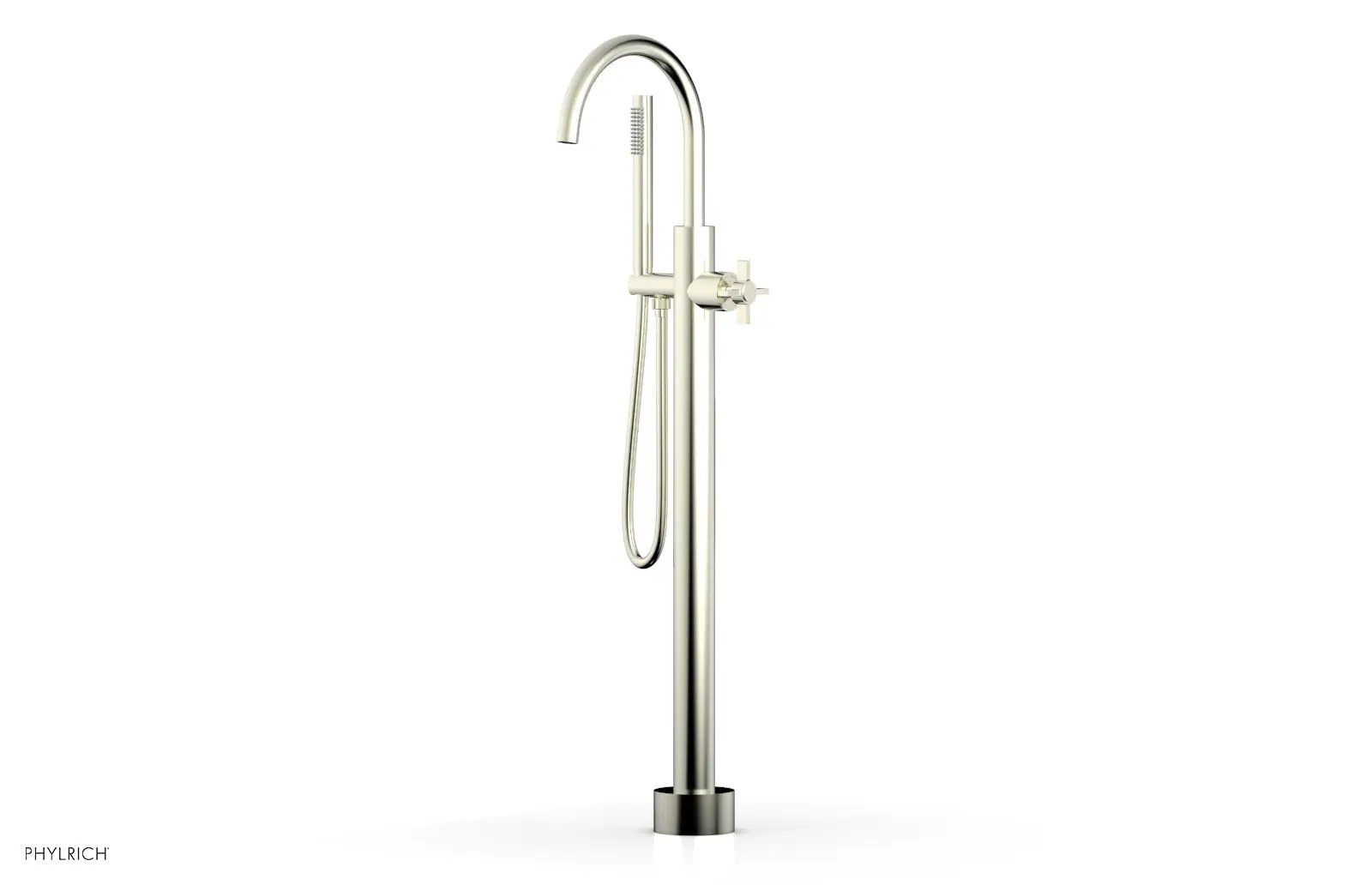 Phylrich BASIC Tall Floor Mount Tub Filler - Cross Handle with Hand Shower by Phylrich