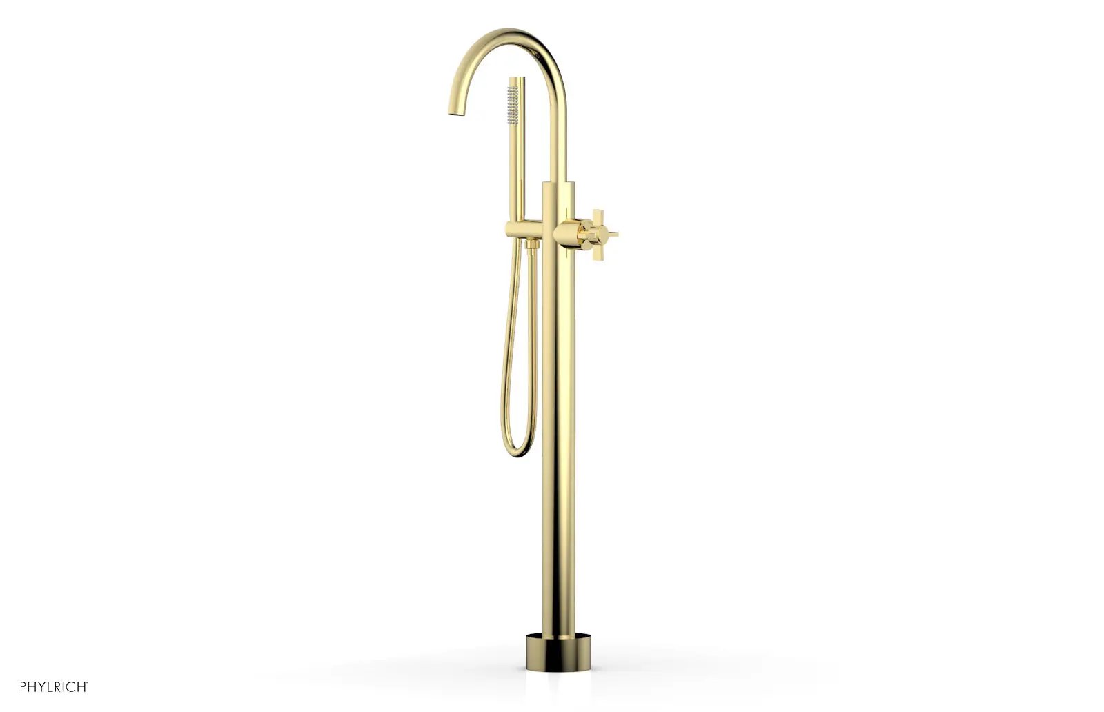 Phylrich BASIC Tall Floor Mount Tub Filler - Cross Handle with Hand Shower by Phylrich