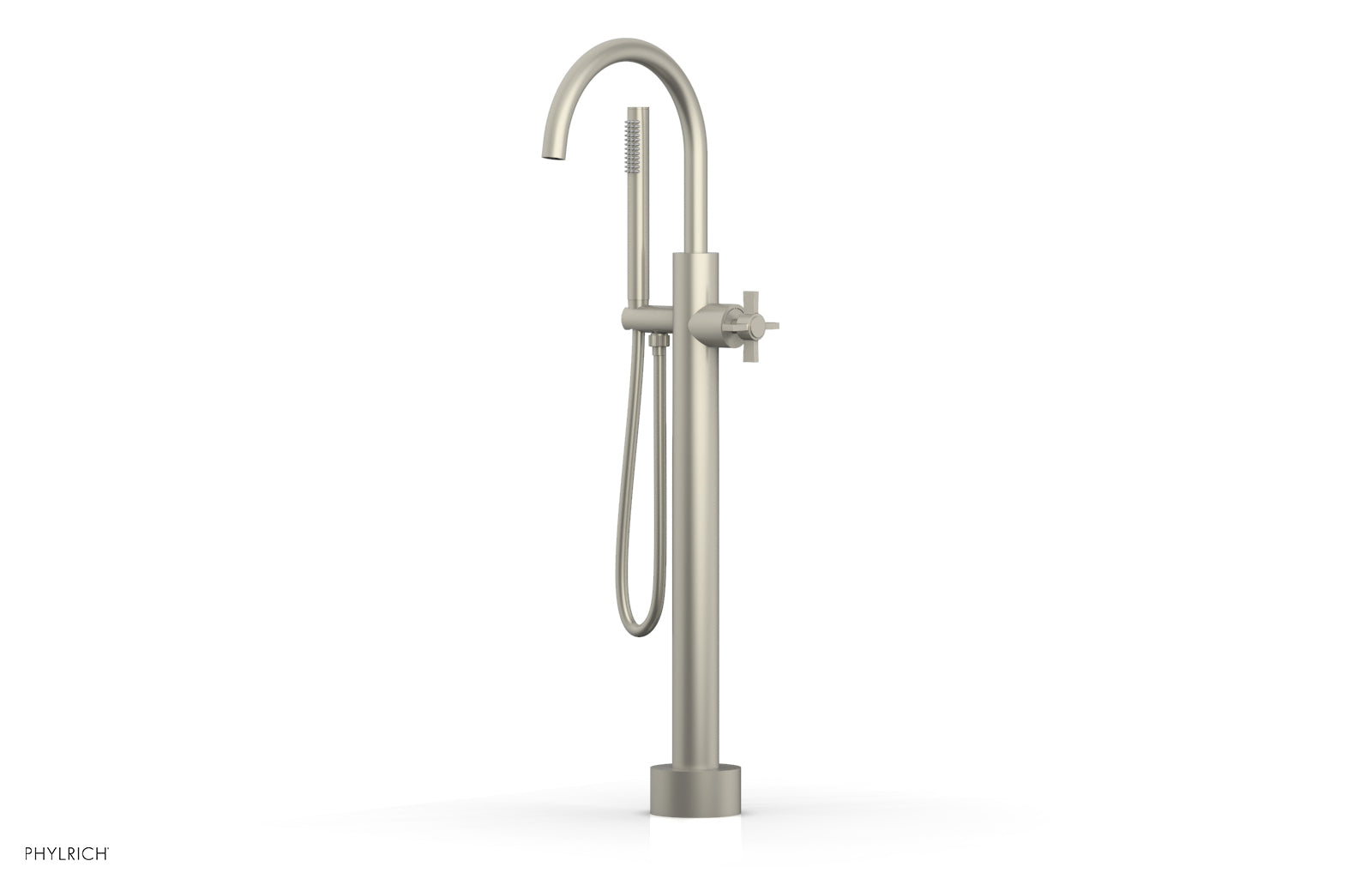 Phylrich BASIC Low Floor Mount Tub Filler - Cross Handle with Hand Shower