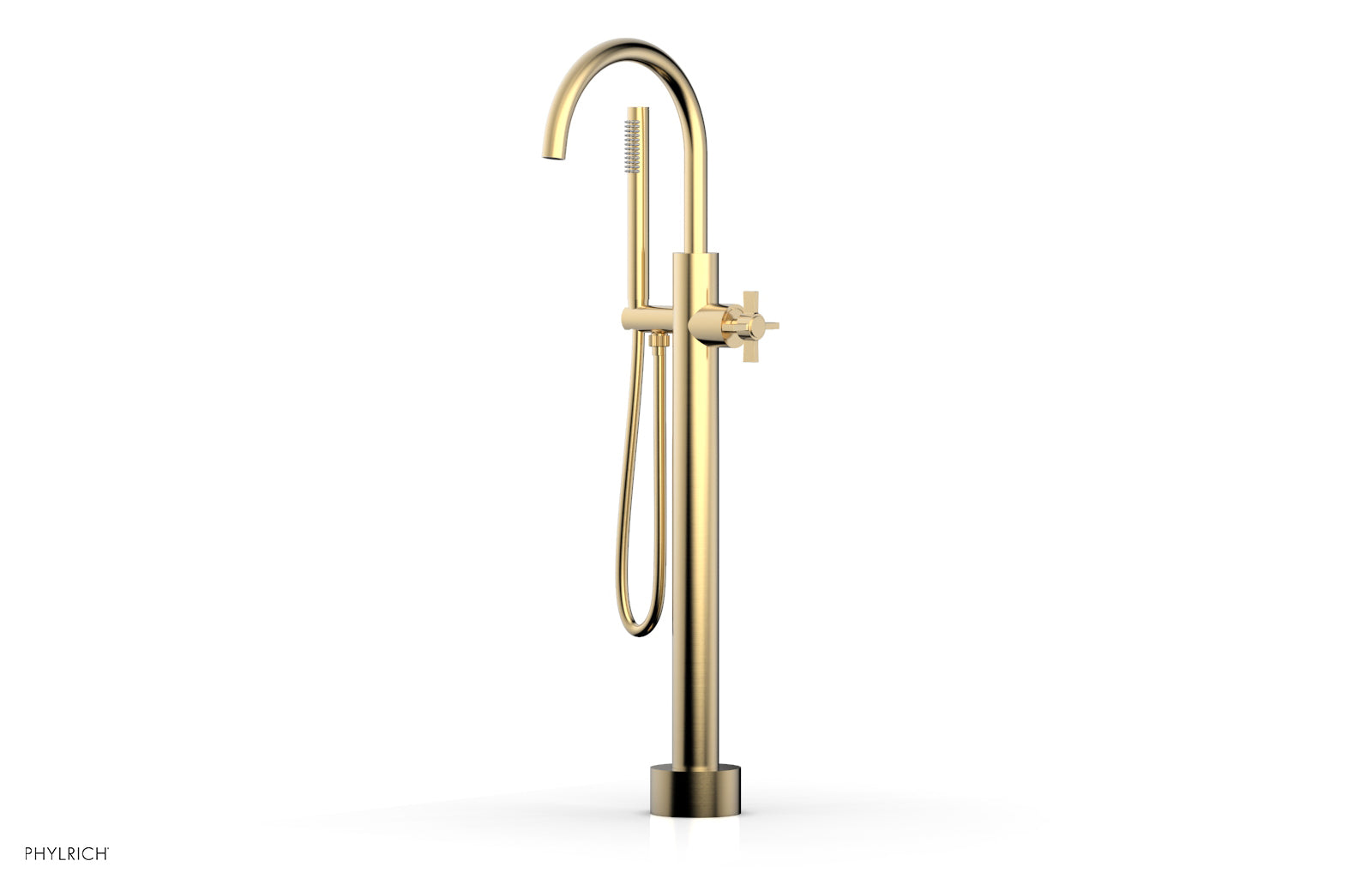 Phylrich BASIC Low Floor Mount Tub Filler - Cross Handle with Hand Shower