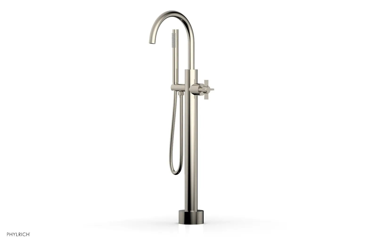 Phylrich BASIC Low Floor Mount Tub Filler - Cross Handle with Hand Shower by Phylrich